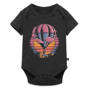 Heiße Luftballon Retro Sonnenuntergang über Stadt - Baby Premium Kurzarmbody - Schwarz - Vorne