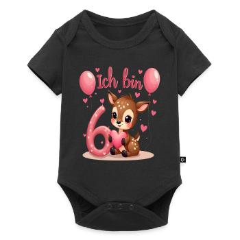 Süßes Reh Ich bin 6 Kinder 6. Geburtstag Mädchen - Baby Premium Kurzarmbody - Schwarz - Vorne