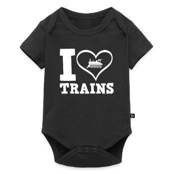 J’adore les trains, les locomotives, les chemins de fer - Body à manches courtes Premium Bébé - noir - Devant