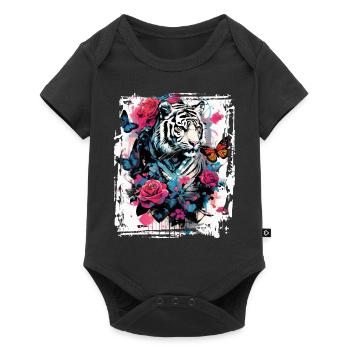 Majestic tiger with butterflies and roses - Baby Premium short-sleeve bodysuit - black - Front