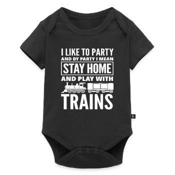 J’aime faire la fête et rester à la maison avec les trains - Body à manches courtes Premium Bébé - noir - Devant