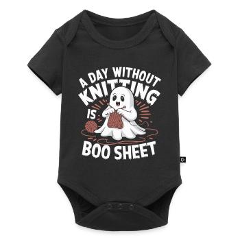 Un jour sans tricoter est Boo Sheet Ghost - Body à manches courtes Premium Bébé - noir - Devant