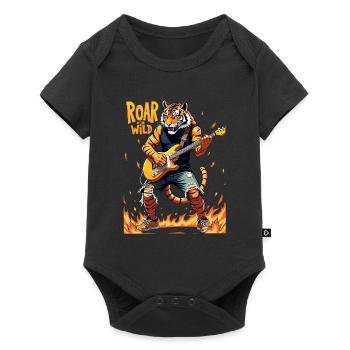 Brüllender Gitarrist Tiger spielt E-Gitarre - Baby Premium Kurzarmbody - Schwarz - Vorne