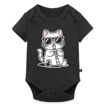 Cat with sunglasses playing flute - Baby Premium short-sleeve bodysuit - black - Front