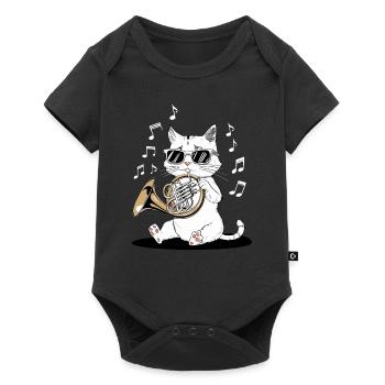 Cat with sunglasses playing horn - Baby Premium short-sleeve bodysuit - black - Front