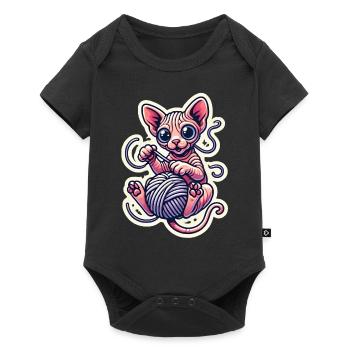 Süßes Sphynx-Kätzchen, das mit einem Garn spielt - Baby Premium Kurzarmbody - Schwarz - Vorne