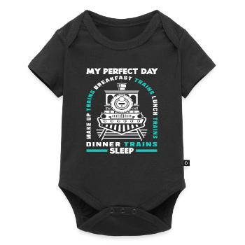 Ma journée parfaite avec les trains Petit-déjeuner Déjeuner - Body à manches courtes Premium Bébé - noir - Devant