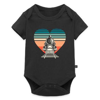 Retro Lokomotive Herz Eisenbahn Fan - Baby Premium Kurzarmbody - Schwarz - Vorne