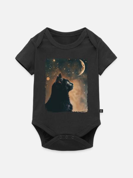 Black Cat Animal Stars Täysikuu Yö Tähtitaivas - Premium vauvojen lyhythihainen body - musta