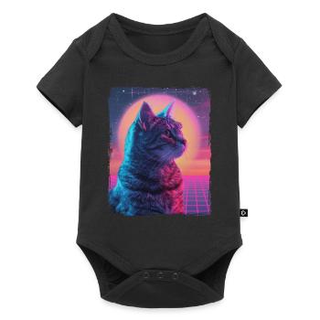 Funny Cute Retro Cat Animal 80s Neon Sun Fat Cat - Baby Premium short-sleeve bodysuit - black - Front