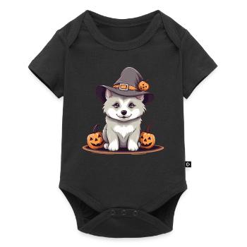 Halloween Chapeau de sorcière Citrouille Chien Husky sibérien - Body à manches courtes Premium Bébé - noir - Devant