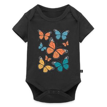 Schmetterling Monarchfalter Bunt Schmetterlinge - Baby Premium Kurzarmbody - Schwarz - Vorne