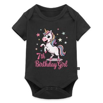 Licorne drôle 7e anniversaire fille - Body à manches courtes Premium Bébé - noir - Devant