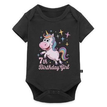 Licorne drôle 7e anniversaire fille - Body à manches courtes Premium Bébé - noir - Devant