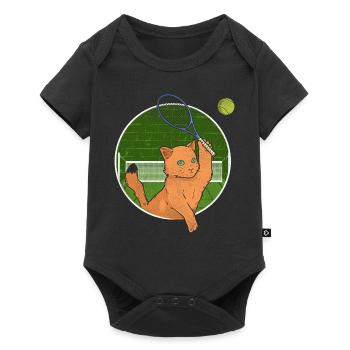 Drôle de joueur de tennis raquette chat - Body à manches courtes Premium Bébé - noir - Devant