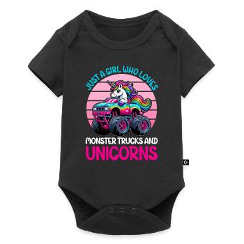 Monster Truck Einhorn Geburtstagsfeier Mädchen - Baby Premium Kurzarmbody - Schwarz - Vorne