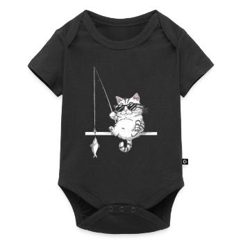 Cat with sunglasses fishing - Baby Premium short-sleeve bodysuit - black - Front