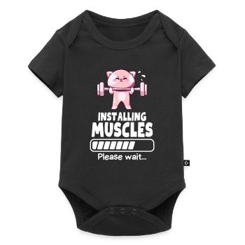 Muscle Building Weightlifting Cat Gym Humor - Baby Premium short-sleeve bodysuit - black - Front
