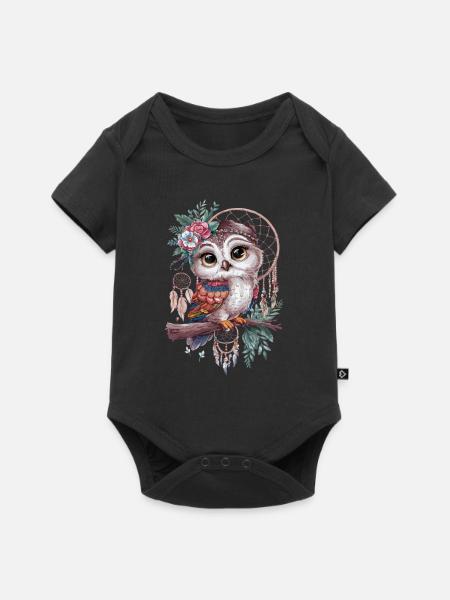 Eule Traumfänger Vogel Federn - Baby Premium Kurzarmbody - Schwarz
