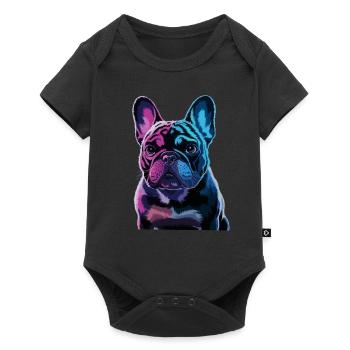 Französische Bulldogge Hund Mops - Baby Premium Kurzarmbody - Schwarz - Vorne