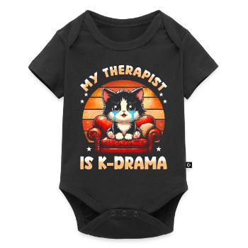 Mon thérapeute est K-Drama : Chat mignon qui pleure Mème - Body à manches courtes Premium Bébé - noir - Devant