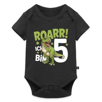 5. Geburtstag 5 Jahre Dino Dinosaurier Fan - Baby Premium Kurzarmbody - Schwarz - Vorne