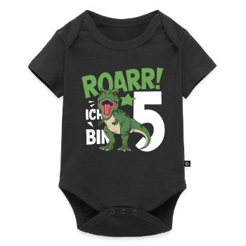 5. Geburtstag 5 Jahre Dino Dinosaurier Fan - Baby Premium Kurzarmbody - Schwarz - Vorne