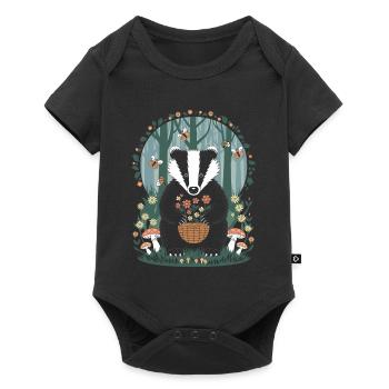 Cottagecore Blaireau Avec Des Fleurs Dans Les Bois - Body à manches courtes Premium Bébé - noir - Devant