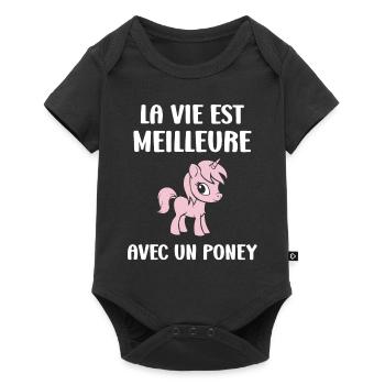 Humour poney - Body à manches courtes Premium Bébé - noir - Devant