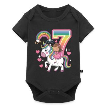 Cute 7th Birthday Unicorn Girl Riding Unicorn - Baby Premium Kurzarmbody - Schwarz - Vorne