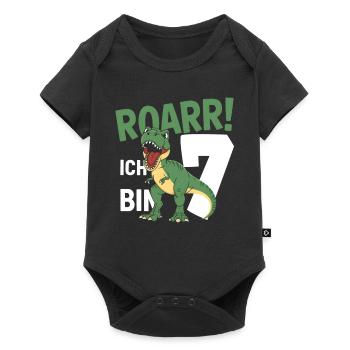 7th Birthday 7 Years Dino Dinosaur Fan - Baby Premium short-sleeve bodysuit - black - Front