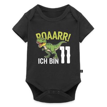 11th Birthday 11 Years Dino Dinosaur Fan - Baby Premium short-sleeve bodysuit - black - Front
