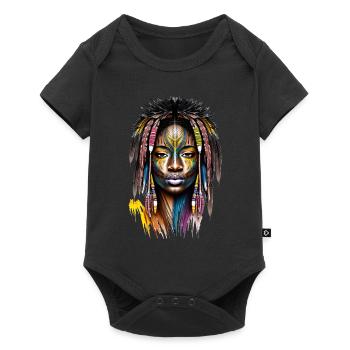 African woman with face paint and feathers - Baby Premium short-sleeve bodysuit - black - Front