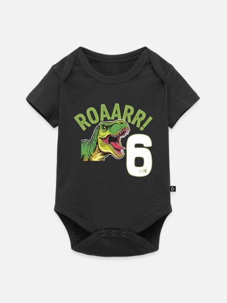 6e Verjaardag 6 jaar Dino Dinosaurus Fan - Premium babyrompertje met korte mouwen  - zwart