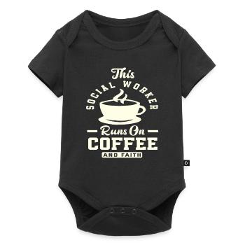 Social worker running with coffee and faith - Baby Premium short-sleeve bodysuit - black - Front