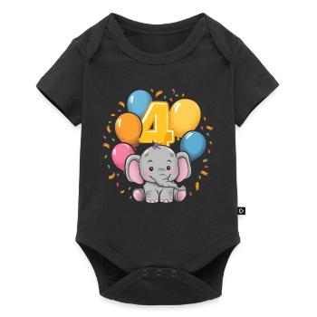 4th Birthday Elephant Children's Birthday Party - Baby Premium short-sleeve bodysuit - black - Front