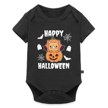 Triceratops Happy Halloween Pumpkin Bat - Baby Premium short-sleeve bodysuit - black - Front