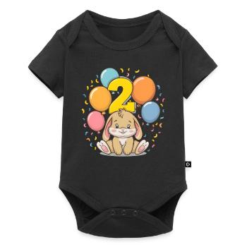 2. Geburtstag Hase Kaninchen Kindergeburtstag - Baby Premium Kurzarmbody - Schwarz - Vorne