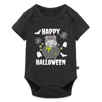 Hippo Happy Halloween Witch's Cauldron Bat - Baby Premium short-sleeve bodysuit - black - Front