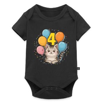 4th Birthday Cat Kitten Children's Birthday Party - Baby Premium short-sleeve bodysuit - black - Front