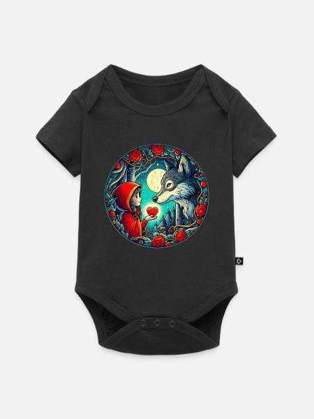 Märchen Rotkäppchen Wolf Kinder Herz Tierschutz - Baby Premium Kurzarmbody - Schwarz