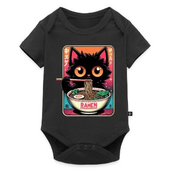Chat Ramen Nouilles Anime Japonais Chat Chaton - Body à manches courtes Premium Bébé - noir - Devant