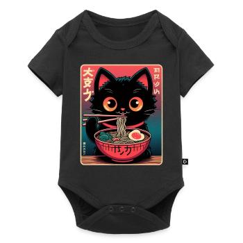 Chat Ramen Nouilles Anime Japonais Chat Chaton - Body à manches courtes Premium Bébé - noir - Devant