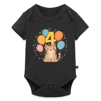 4th Birthday Cat Kitten Children's Birthday Party - Baby Premium short-sleeve bodysuit - black - Front