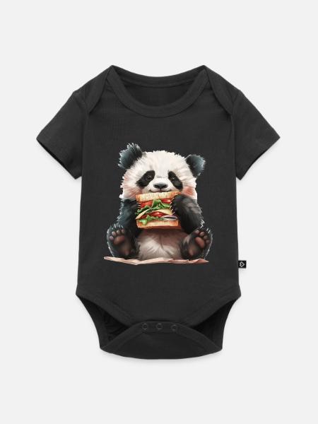 Panda - Baby Premium Kurzarmbody - Schwarz