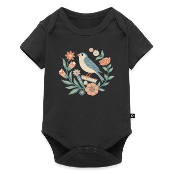 Oiseaux et fleurs dans le style cottagecore - Body à manches courtes Premium Bébé - noir - Devant
