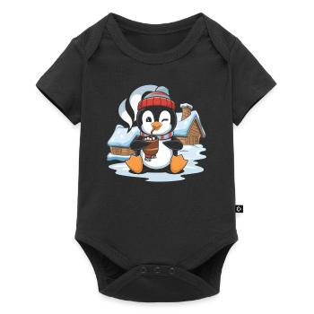 Cozy penguin with hot chocolate in the - Baby Premium short-sleeve bodysuit - black - Front