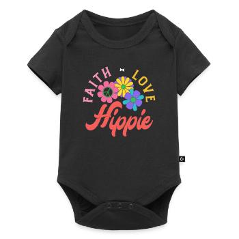 Foi Amour Hippie Fleurs Rétro - Body à manches courtes Premium Bébé - noir - Devant