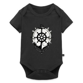 Captain Steering Wheel Anchor Sailboat Motif - Baby Premium short-sleeve bodysuit - black - Front