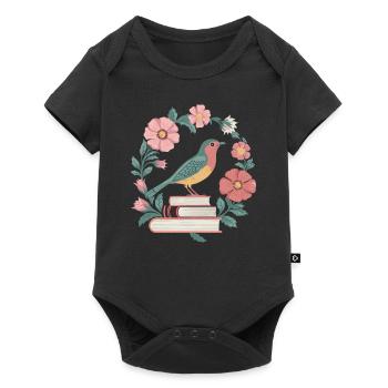 Cottagecore fleurs oiseau livre illustration - Body à manches courtes Premium Bébé - noir - Devant